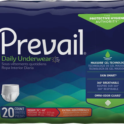 Prevail Unisex Daily Underwear 20 Count Med 34"-46"