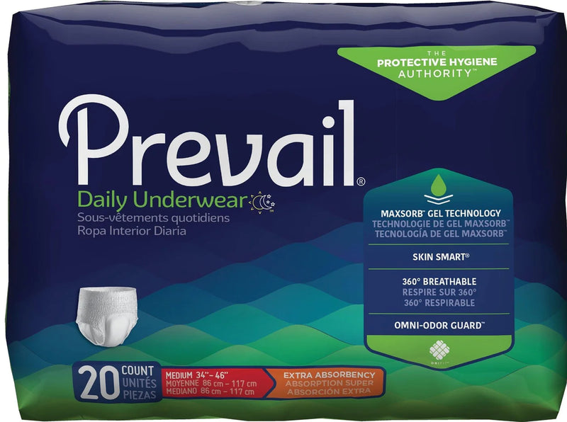 Prevail Unisex Daily Underwear 20 Count Med 34"-46"