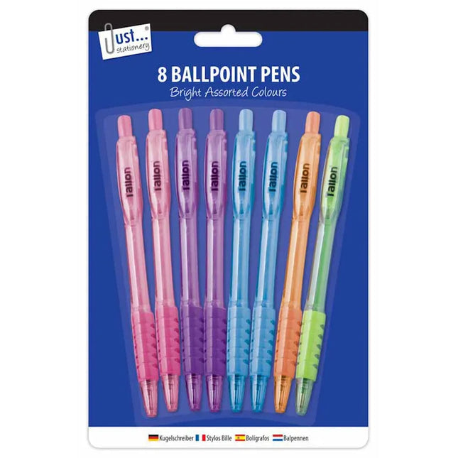 Just Stationery Ball Point Pens Colours 8's
