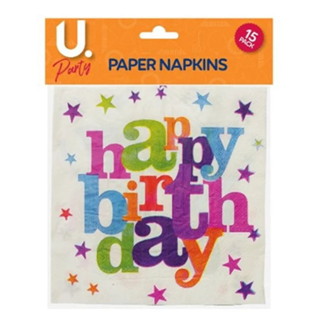 Party Hapy Birthday Napkins 15pk