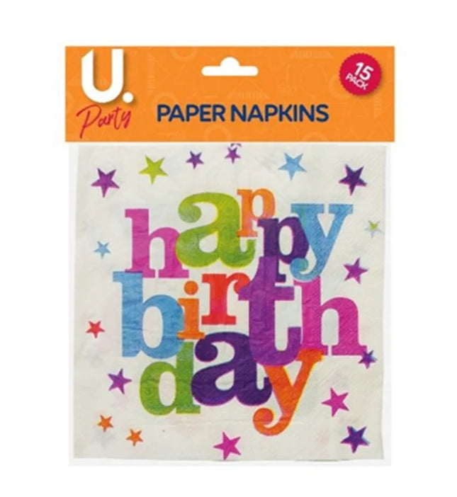 Party Hapy Birthday Napkins 15pk