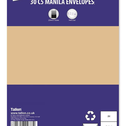 Just Stationery C5 Manilla Peel & Seal Envelopes 30pk