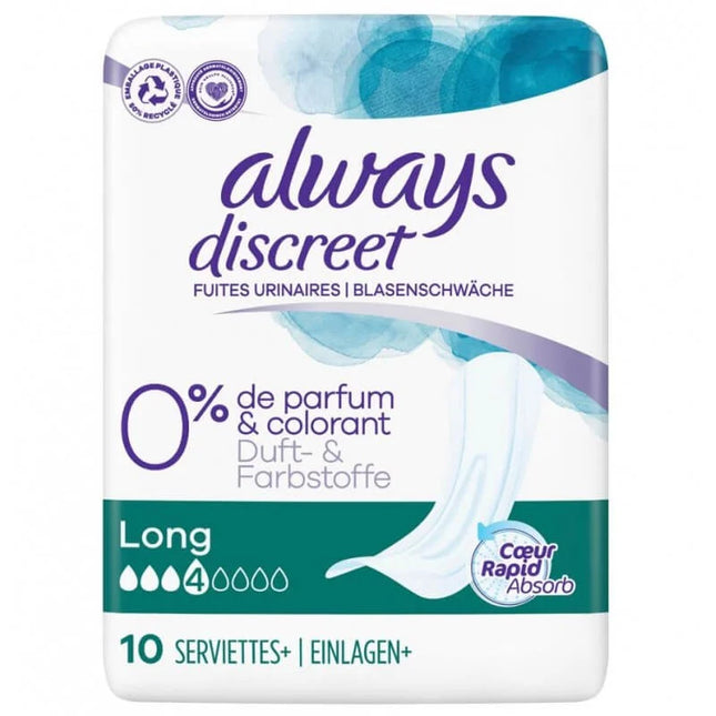 Always Discreet Incontinence Pads Long 10's