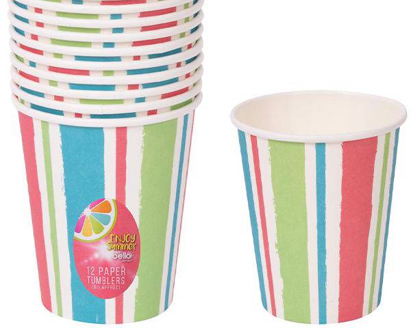 BELLO STRIPE LOLLY PAPER TUMBLERS 8OZ 12 PKT