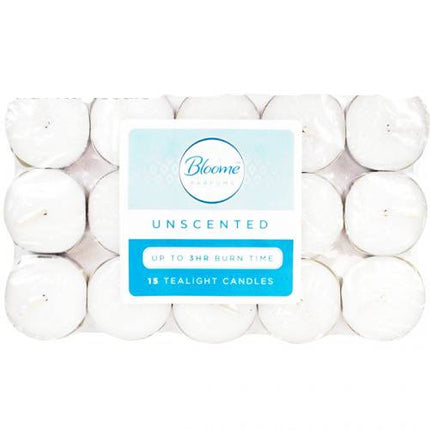 Bloome White Unscented Tea Light Candles 15pk