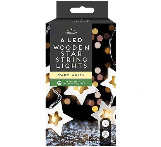 Christmas 6LED Wooden Star String Lights