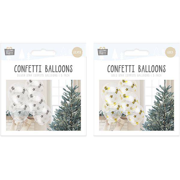 Christmas Gold & Silver Glitter Confetti Balloons 5pk