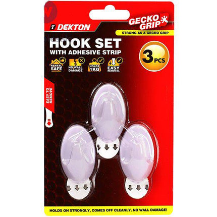 Dekton Gecko Grip White Adhesive Hook Set 3pc