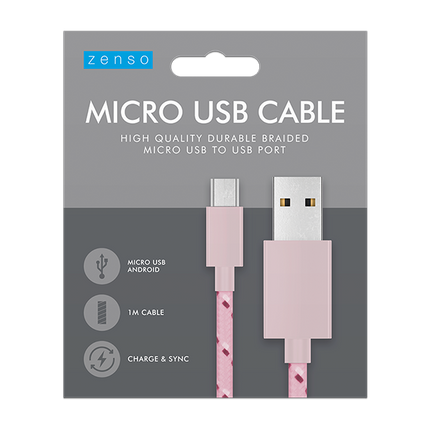 Zenzo Braided Micro USB Cable 1m