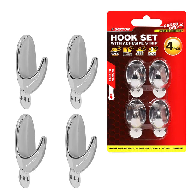 Dekton Gecko Grip Chrome Adhesive Hook Set 4pc