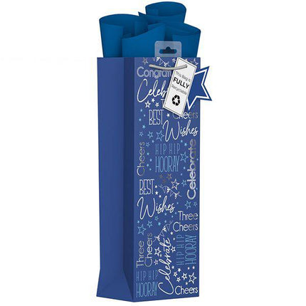 GFIFTMAKER BLUE TEXT CELEBRATION GIFT BAG BOTTLE