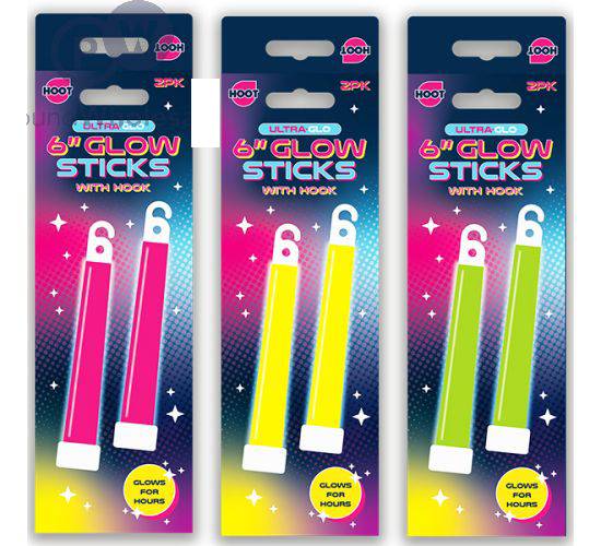 HOOT ULTRA GLO HANGING GLOW STICKS 6" 2PK