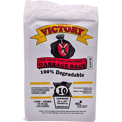 Victory Garbage Bags Large 30x 36 Black 10's"