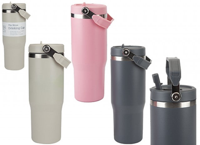 B & Co Flip Straws Stainless Steel Drinking Cup 600ml