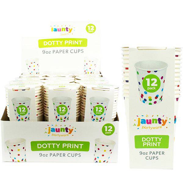Jaunty Coloured Dotty Print Paper Cups 12pk