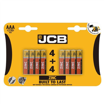 JCB ZINC AAA BATTERIES 4 + 4 Pk