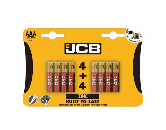 JCB ZINC AAA BATTERIES 4 + 4 Pk