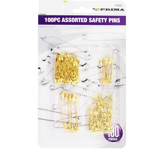 Prima Gold Safety Pins Asst 100pc