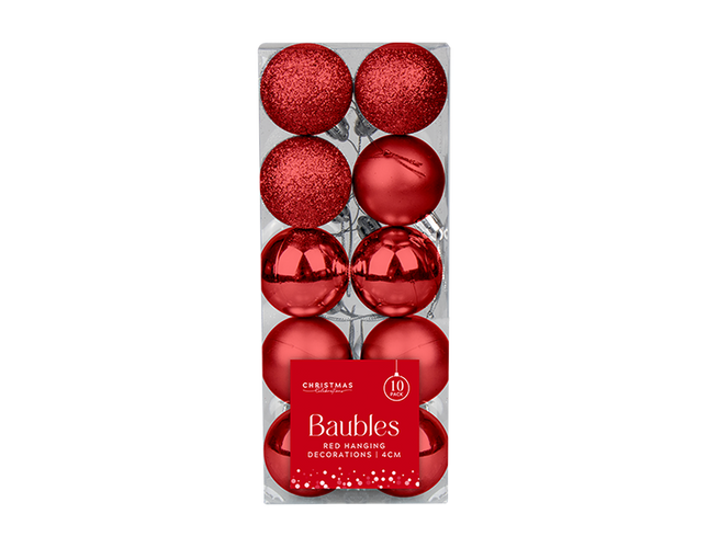 Christmas Red 4cm Baubles 10 Pack