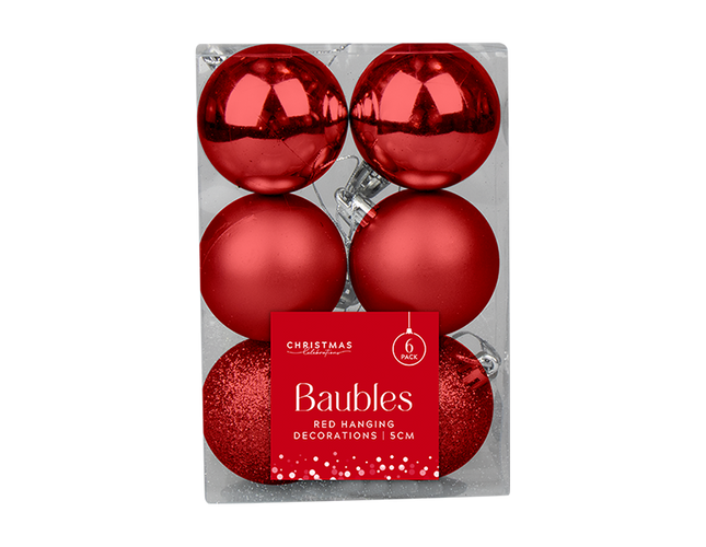 Christmas Red 5cm Baubles 6 Pack