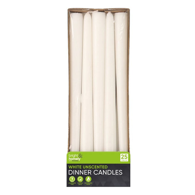BRIGHT & HOMELY WHITE UNSCENTED DINNER CANDLES 7 HRS