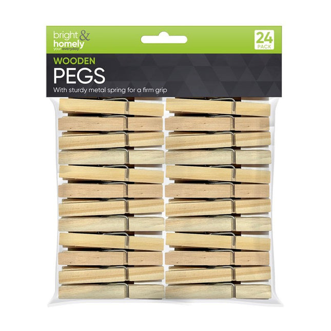 Bright & Homely Wooden Pegs 24pk