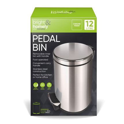 Bright & Homely Pedal Bin Stainless Steel 12ltr