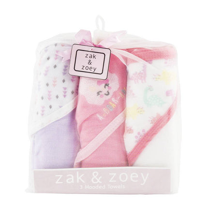 HOODED TOWELS 3PK GIRLS ZAK AND ZOEY