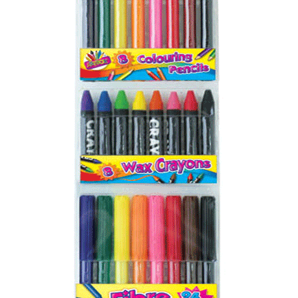 Art Box Asst Colouring Pens, Pencils & Crayons Set 24pk