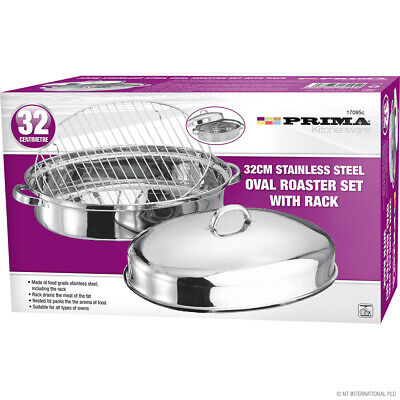 Prima Stainless Steel Oval Roaster Set with Rack 32cm