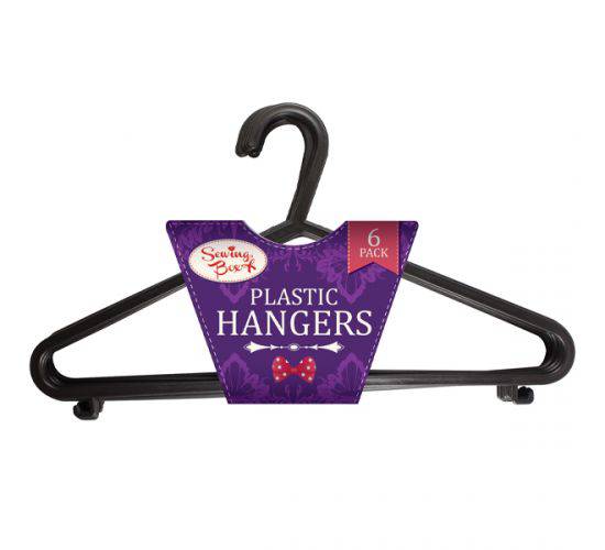 Sewing Box Black Plastic Clothes Hangers 6's