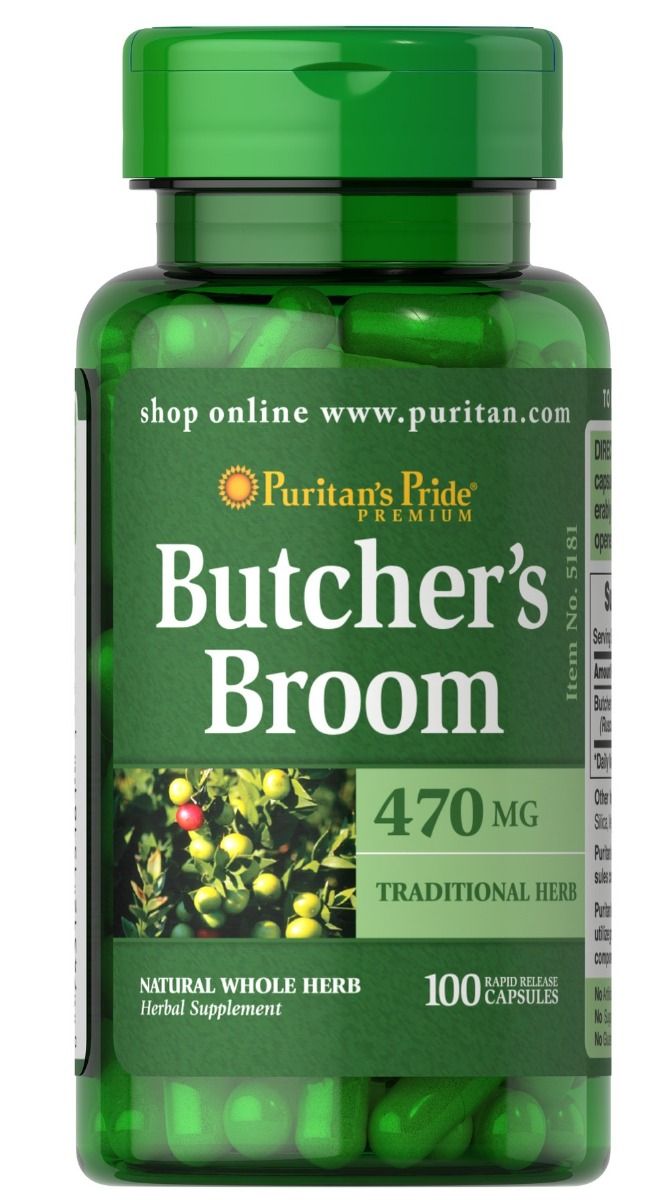 Puritan's Pride Butcher's Broom 470mg Capsules 100