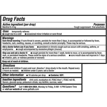 Halls Mentho-Lyptus Cough Drops M/Menthol 30'