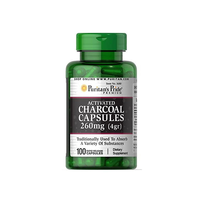 Puritan's Pride Charcoal Capsules 260mg Capsules 100's