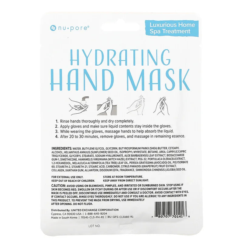 NU-PORE HYDRATING HAND MASK MOISTURIZING GLOVES 1 PAIR FITS MOST