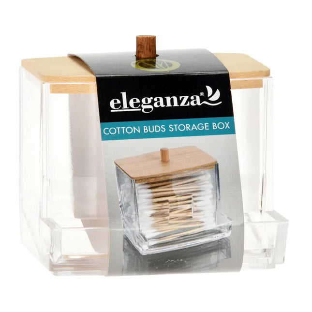 Eleganza Cotton Bud Holder Plastic Bamboo Square