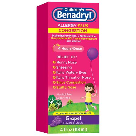 Benadryl Allergy Plus Congestion Grape 4oz