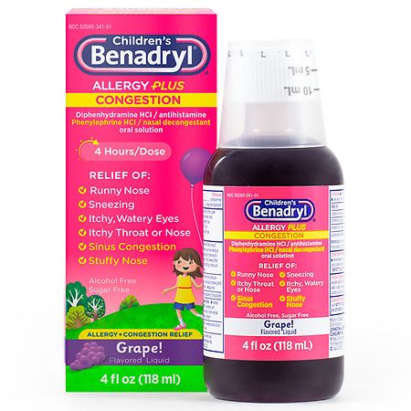 Benadryl Allergy Plus Congestion Grape 4oz