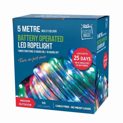Festive Magic LED Multi-colour Rope Light 50 Lights 5M