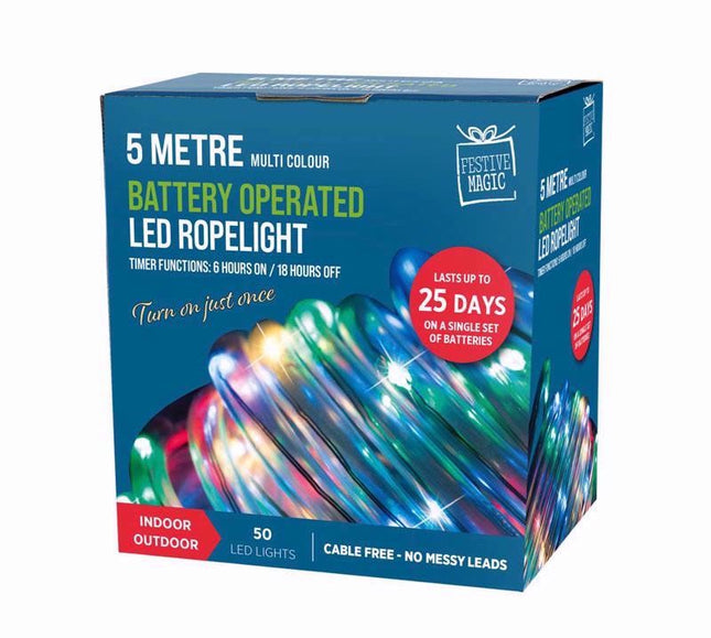 Festive Magic LED Multi-colour Rope Light 50 Lights 5M