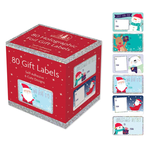 Gift Labels Foil 80pk Christmas