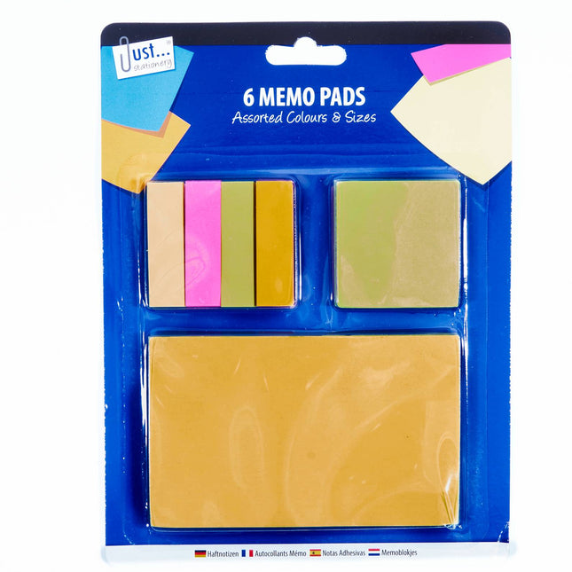 Just Stationery 6 Memo Pads  Assorted Colours & Sizes