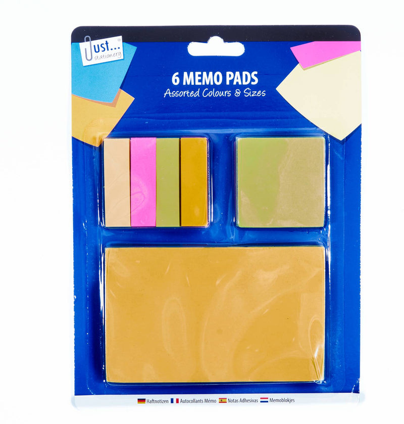 Just Stationery 6 Memo Pads  Assorted Colours & Sizes