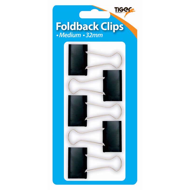 Tiger Fold Back Clips 5pk 32mm