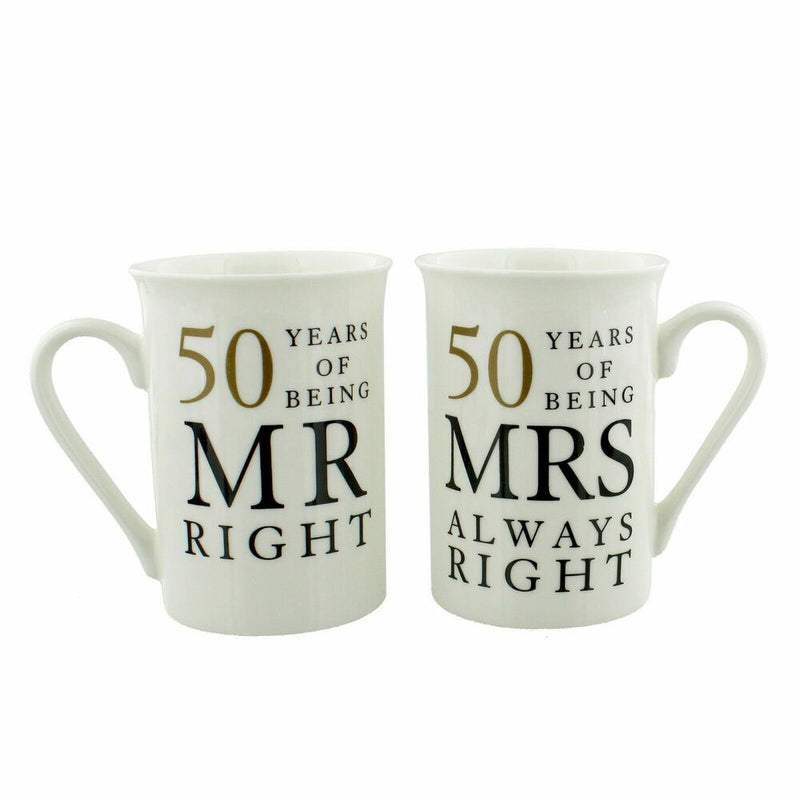 Mr & Mrs Right 50 Year Anniversary Mugs