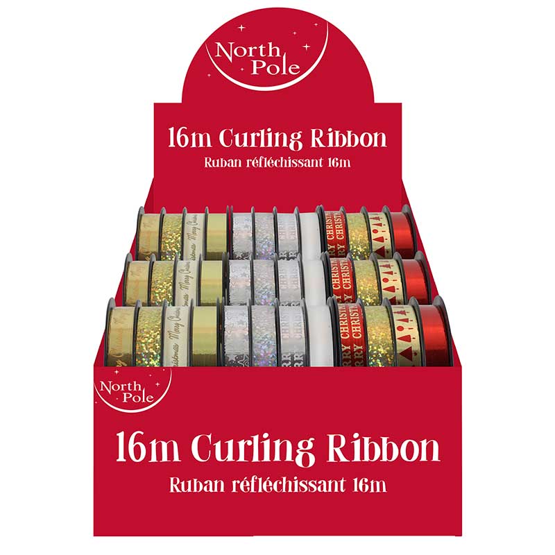 Xmas Curling Ribbons Assorted - Red, Gold & Silver 16m