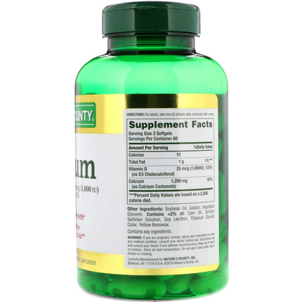 Natures Bounty Calcium 1200mg Plus Vitamin D3 Softgels 120s