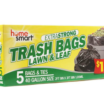 Home Smart Trash Bags Lawn & Leaf 40gal With Ties 5pk