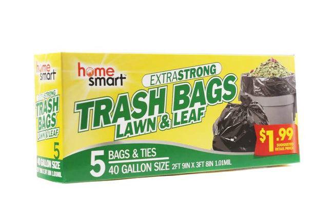 Home Smart Trash Bags Lawn & Leaf 40gal With Ties 5pk