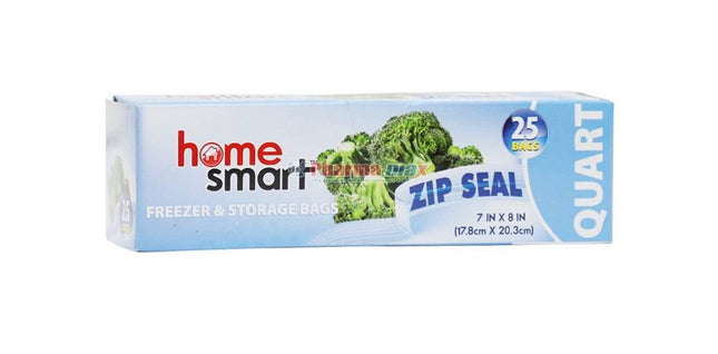 Home Smart Freezer & Storage Ziplock Bags Quart 25pk